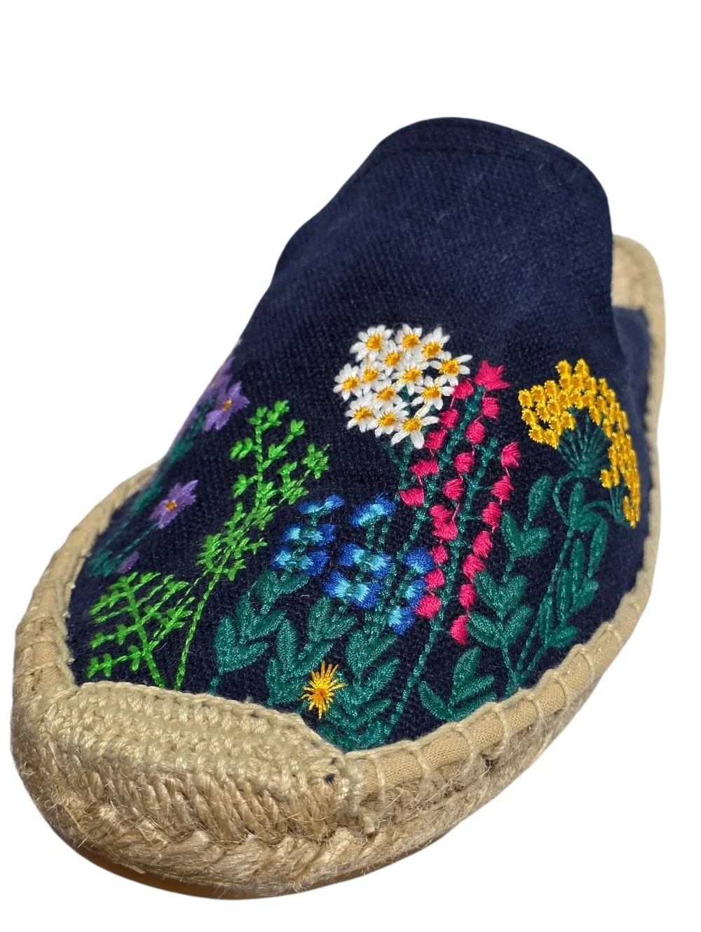 SOLUDOS WILDFLOWER EMBROIDERED ESPADRILLE MULES NAVY SZ 10